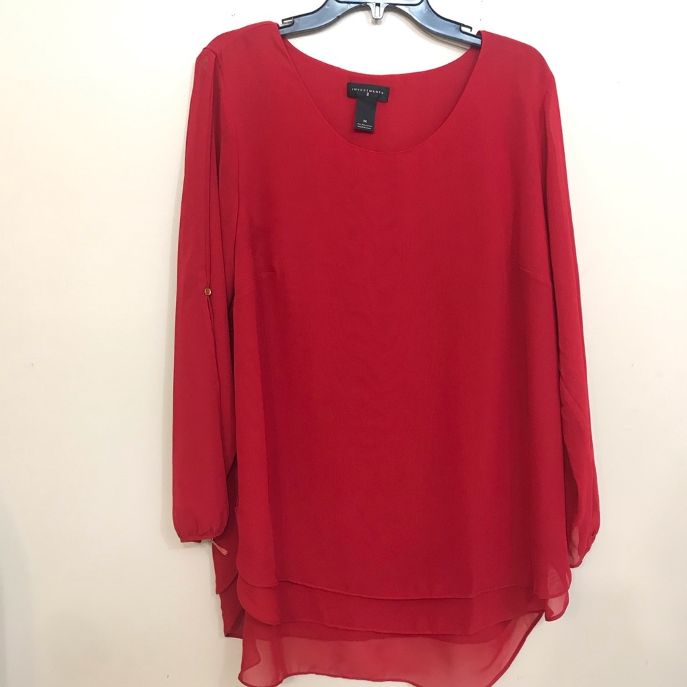 ❤️INVESTMENTS II 1X Red Blouse split sleeves